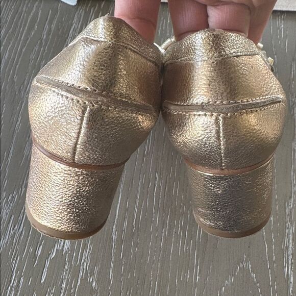 Franco Sarto Gold Block Heel Loafers Fringe Studs Embellished Shoes Size 6.5 EUC - Picture 5 of 12